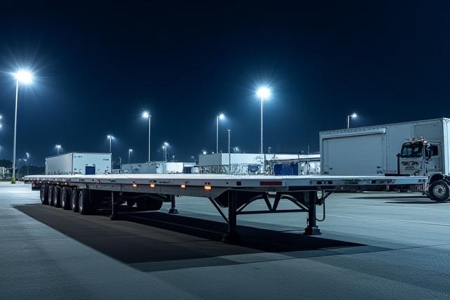 Step deck trailer loaded with machinery